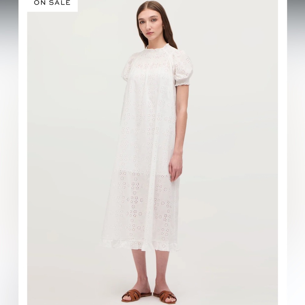 Hill House White Eyelet Puff-Sleeve Midi Dress